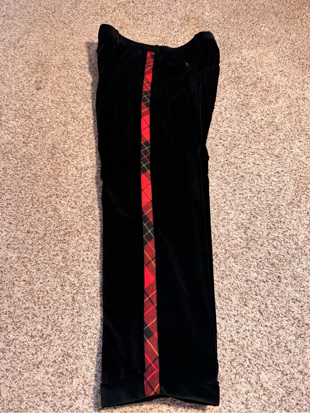 J. McLaughlin Black Velvet Men’s Pants with Tartan Tuxedo Stripe - 36 - Picture 2 of 8